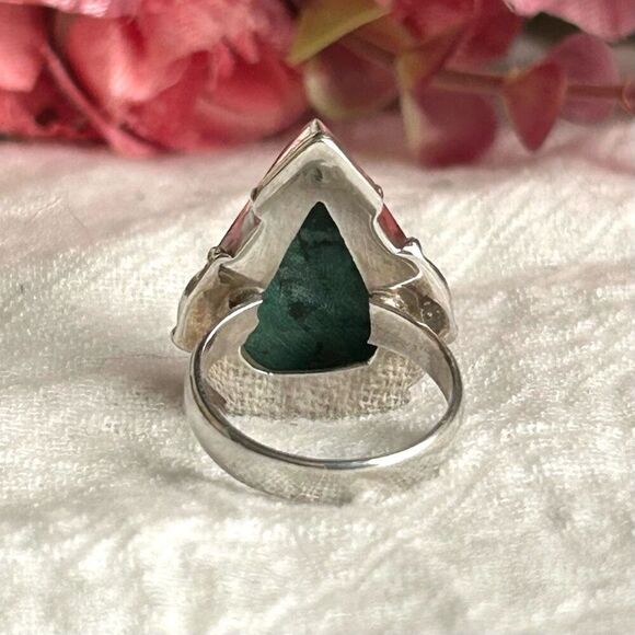 Malachite 925 Sterling Silver Ring 7 - Picture 4 of 10